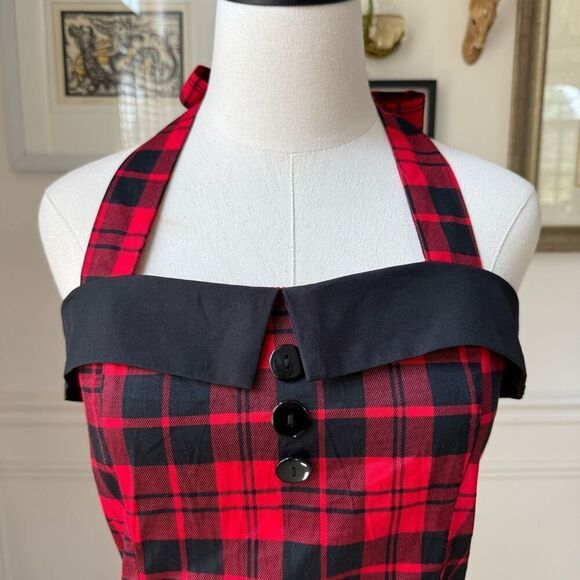 NWT Belle Poque Sleeveless Adjustable Halter Red Plaid Top M - Picture 2 of 9
